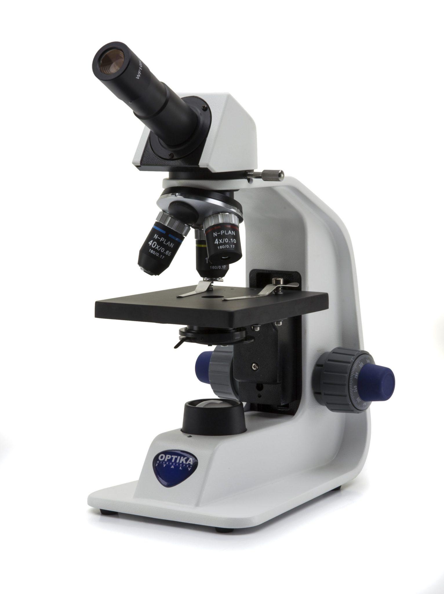 B-151R-PL Microscopio monocular, 400x, batería recargable de iones de litio, objetivos N-PLAN, enchufe múltiple