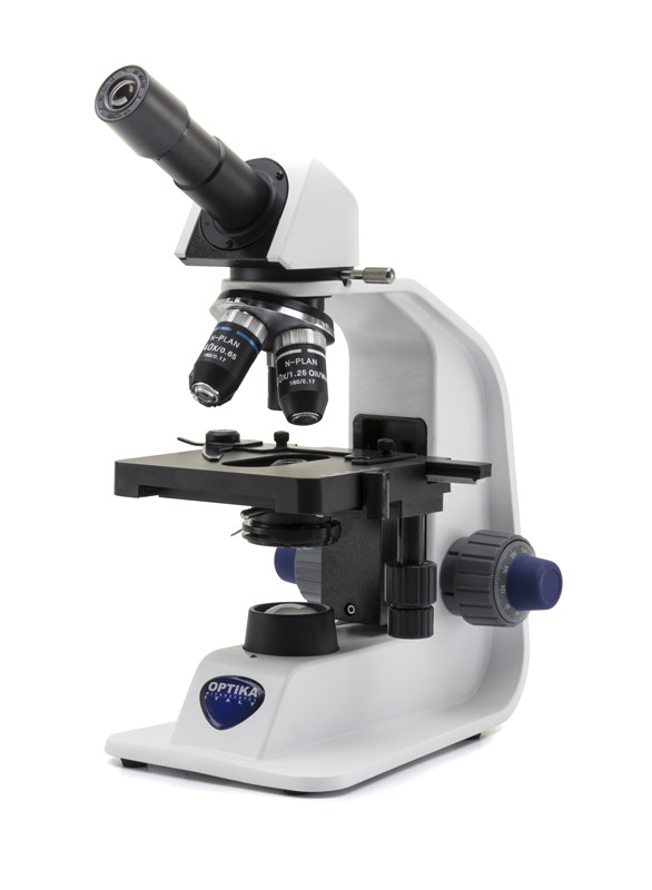 B-155R-PL Microscopio monocular, 1000x, batería de ion litio recargable, objetivos N-PLAN, enchufe múltiple